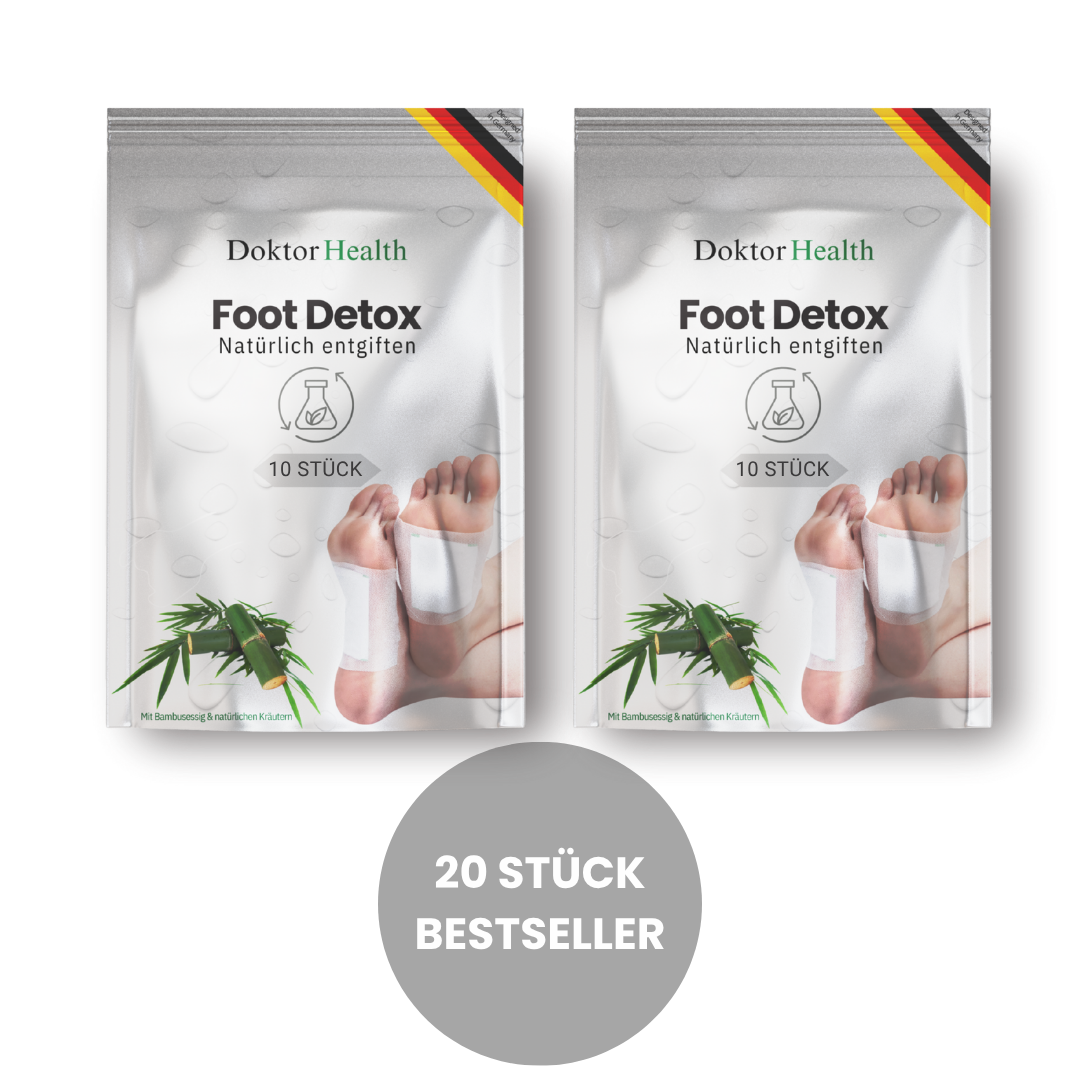 Doktor Health Foot Detox Pflaster, Bestseller im 20-Stück-Vorteilspack zur natürlichen Entgiftung mit Bambusessig und Kräutern. Ideal für Detox-Kuren und Entschlackung über Nacht.