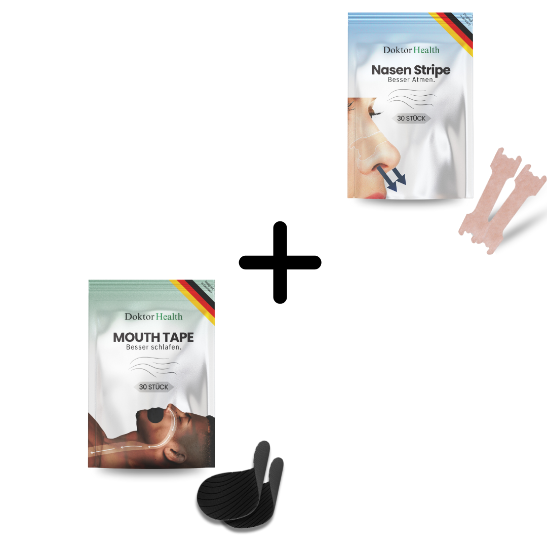 Mouth Tape und Nasenstrips Set – verbessere deinen Schlaf und deine Atmung mit hochwertigen Mundtapes und Nasenpflastern. Ideal zur Reduzierung von Schnarchen und für eine gesunde Nasenatmung.